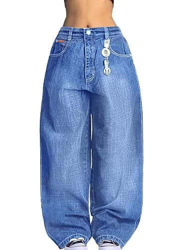 EMMIOL Women Boyfriends Hip Hop 90s Vintage Baggy Jeans Loose Denim Pants Mid-Low Waist Jeans thumbnail 2