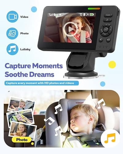 Elzeeo Wireless Baby Car Camera with 1080P Advanced Night Vision and 32H Battery, No Wi-Fi Needed Easy Setup Car Baby Monitor with Video Recording Adjustable Angle, Newborns Travel Essentials Gifts thumbnail 6