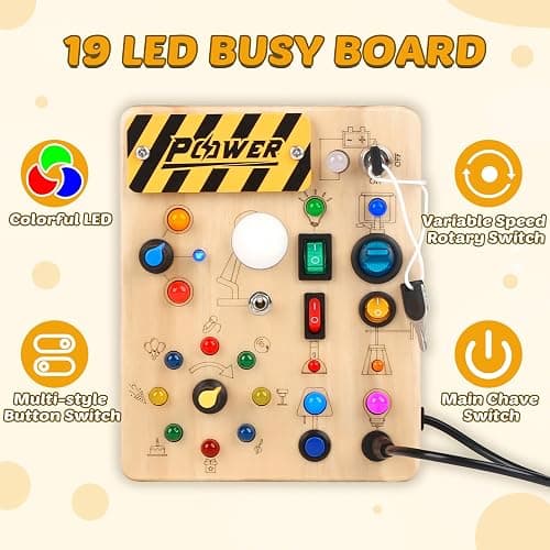 Joyreal Montessori Toddler Busy Board, 19 Led Wooden Sensory Board Educational Toy, Montessori Toys for 1-6 Year Old, Travel Toys Gifts for Toddlers Boys and Girls thumbnail 4