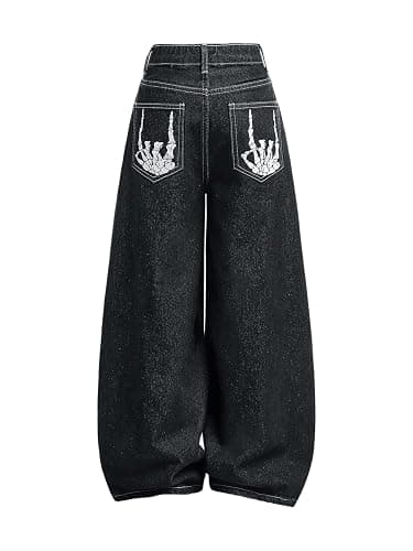 Verdusa Girl's Goth Wide Leg Baggy Jeans Streetwear Loose Denim Pants with Pockets - Image 1