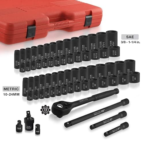 NEIKO 02448A 1/2" Drive Master Impact Socket Set, 65 Piece, Standard SAE (3/8"-1-1/4") & Metric (10-24 mm) Sizes, Deep & Shallow Kit, Includes Adapters & Ratchet Handle thumbnail 6