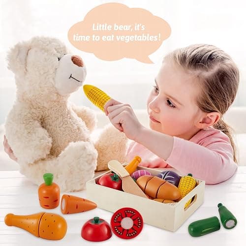 LINFUN KIDS Gioco Verdura da Tagliare Cucina Giocattolo per Bambini Legno Giochi Cibo Gioco di Ruolo Educativo Montessori Regalo Per Bimbo 1 2 3 Anno thumbnail 4