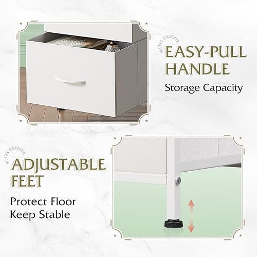 WLIVE Nightstand with 3 Drawers, Fabric Dresser, Organizer Unit, Storage Dresser for Bedroom, Hallway, Entryway, Closets, Sturdy Steel Frame, Wood Top, Easy Pull Handle, White thumbnail 7
