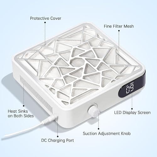 CHRISTINE SHELLY Nail Dust Collector, Powerful Vacuum Fan Vent Dust Collector Extractor Dust Suction Machine for Acrylic Nails Polishing, Nail Salon&Home, White thumbnail 6