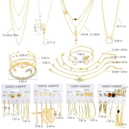 AROIC 38-52PCS Jewelry Set with Necklace Bracelet Layered Ball Dangle Hoop Stud Earrings for Women Jewelry Fashion and Valentine Birthday Party Gift thumbnail 5