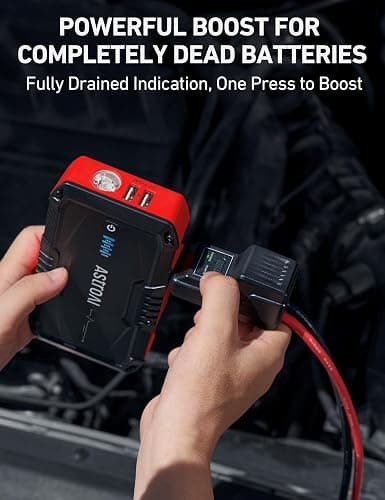 AstroAI S8 Car Battery Jump Starter, Car Jumper Starter Battery Pack for Up to 6.0L Gas & 3.0L Diesel Engines, 12V Portable Jump Box with 3 Modes Flashlight and Jumper Cable (Red) thumbnail 3