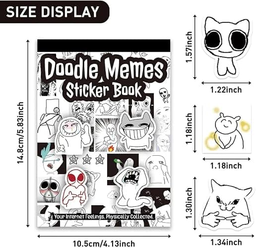 Doodle Meme Sticker Book, Fun Hand-Drawn Graffiti Stickers, 460 Hand Drawn Stickers for Journaling Express Your Mood & Internet Vibes for Laptops, Notebooks, Planners, and Phone Cases thumbnail 3