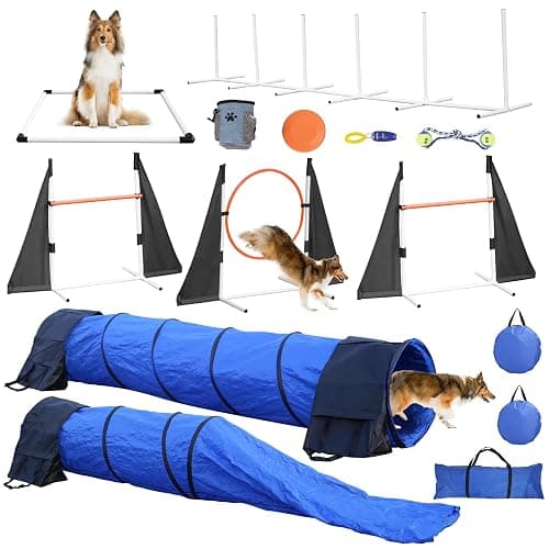 Agility Training Equipment for Dogs,Dog Agility Equipment for Backyard&Indoor Training-Professional Backyard Course with Adjustable Jumps,Collapsible Tunnel,Storage Bags&Toys (Blue, 13 PCS SET) - Image 1