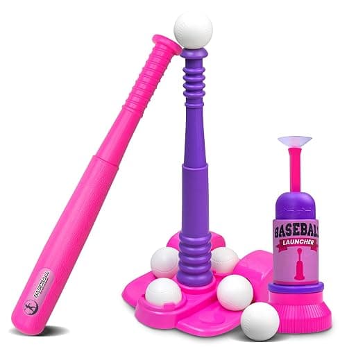 T Ball Stand for Kids and Toddlers 1-3, 3-5, 5-8. Baseball Set Includes 6 Large Balls, an Adjustable Tball Batting Tee, and a Pitching Machine. Kids Bat and T-Ball Set - Image 1