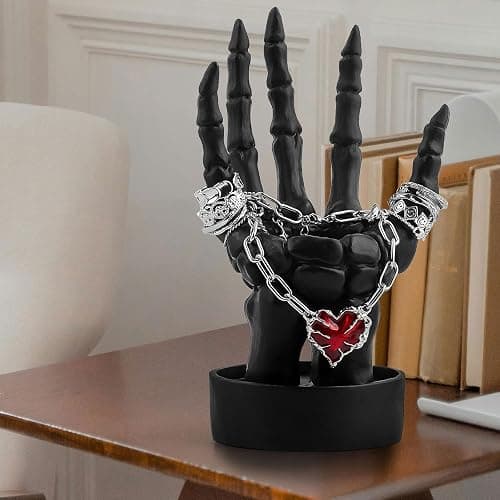 Halloween Decorations Indoor Skeleton Hand Ring Holder Tealight Candle Holder for Gothic Table Decor Jewelry and Earring Organizer Black thumbnail 2