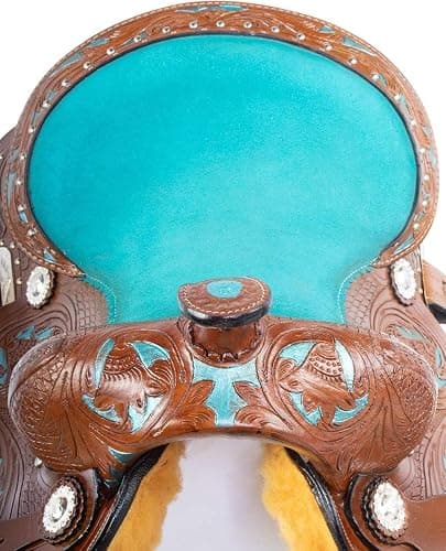 LEATHERRIDE Western Leather Barrel Saddle Floral Embossed Tooled Trail Rodeo Horse Saddle with Matching Headstall, Reins and Breast Collar thumbnail 5