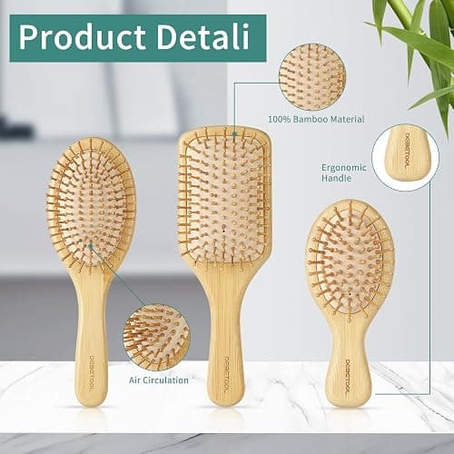 DEBETOOL Bamboo Hair Brush Set, Natural Wooden Bamboo Comb Paddle Detangling Hairbrush for Hair Growth - Wide-tooth and Tail Comb Suitable for Thick/Thin/Curly/Dry Hair thumbnail 3