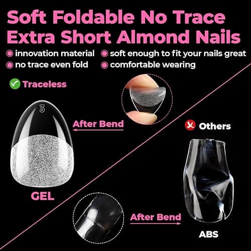 UNA GELLA Extra Short Almond Nail Tips, 15 Sizes Pre-Shaped Full Cover | 300Pcs Flexible Soft Gel Clear XS Almond Tips for DIY Press on Nails, for Daily Wear, Art Design & Salon Use thumbnail 4
