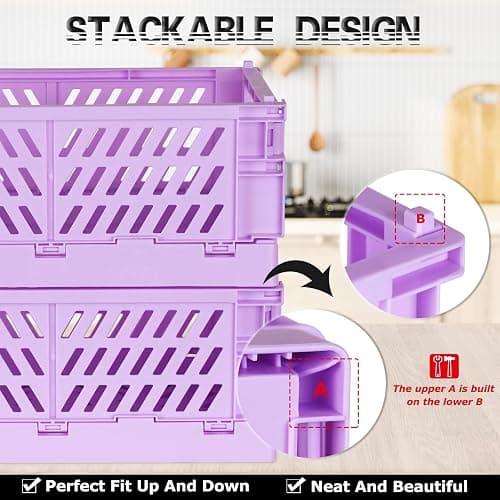 Tixill 2-Pack Mini Foldable Plastic Baskets for Organizing and Storage, Collapsible Storage Crate for Home Kitchen Bedroom Bathroom Office (9.8x6.5x3.8, Purple) thumbnail 5