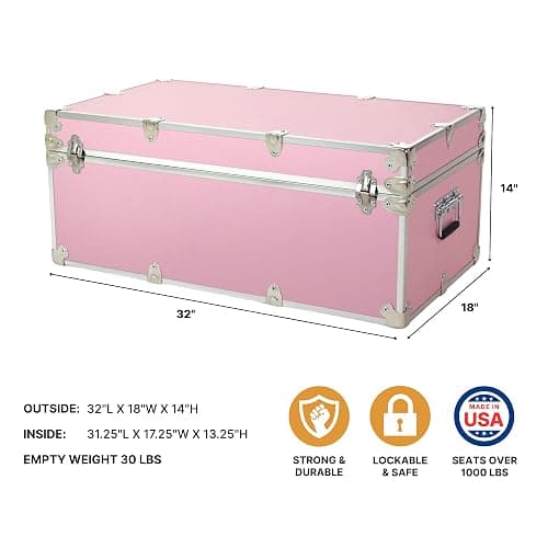 Rhino Trunk & Case Large Essential Trunk With Wheels 32”x18”x14”, 1000+ lbs Capacity - Many Colors. Strong, USA Made Summer Camp Footlocker, and Secure College Dorm Storage Chest thumbnail 3