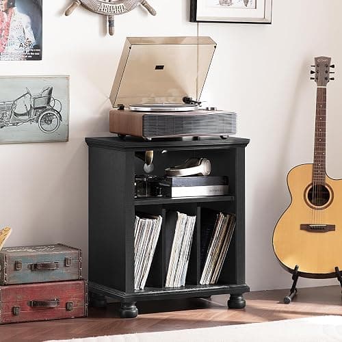 Joaxswe Record Player Stand with Vinyl Record Storage, 24" Wide Mid-Century Record Player Table Up to 200 Albums,Large Wood Turntable Stand Cabinet Dispaly Shelf for Living Room,Bedroom,Black thumbnail 8