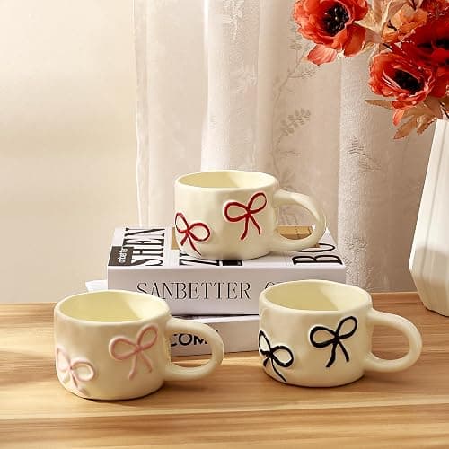 Koythin Coquette Bow Ceramic Coffee Mug, Funky Novelty Cup for Tea Milk Latte Cocoa, 8.5oz /250ml Perfect for Home, Office, or Birthday (Pink) thumbnail 4