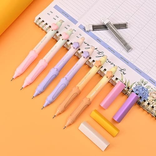 Temiary Cute Mechanical Pencil Set with Case, 6 Pcs Medium Point 0.9 mm Pencils with 2 Tubes HB Lead Refills, 4 Pcs Erasers for School Supplies Student Writing, Drafting Sketching (Pastel) thumbnail 2