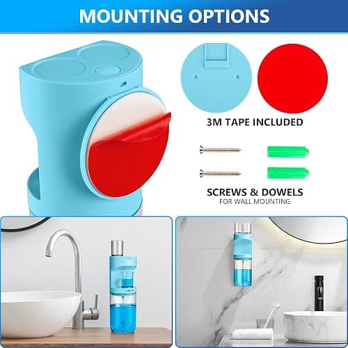 ZOFGENOW Automatic Mouthwash Dispenser for Bathroom,Bathroom Accessories 19.4 Fl Oz Dispensers with Magnetic Cups,Wall Mounted Dispenser,Suitable for All Age Groups,Blue thumbnail 6