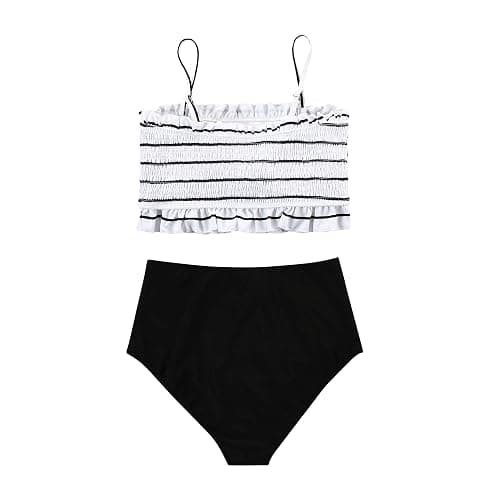 RXRXCOCO Womens Shirred Bandeau Bikini Cute Two Piece Swimsuit Off Shoulder High Waist Bathing Suit thumbnail 5