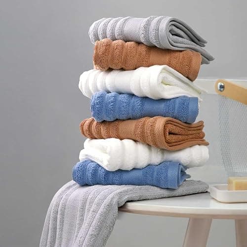 Jacquotha Luxurious 2-Pack Ribbed Striped Hand Towels (White) – Hotel & Spa Premium Cotton Face Towels 13” x 29”, Soft and Quick Drying 480 GSM thumbnail 4