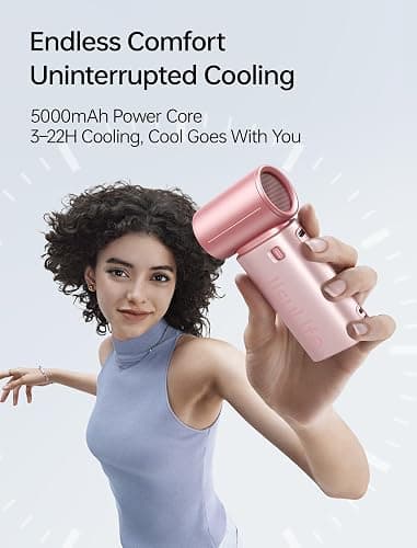 JISULIFE Mini Handheld Fan Life9S - Sleek Chrome: Turbo Power, 22 Hours Cooling, LED Display, 5000mAh, 5-Speed, Small Portable Fan for Travel, Cruise, Concerts, Trendy Gifts for Women Men - Pink thumbnail 3