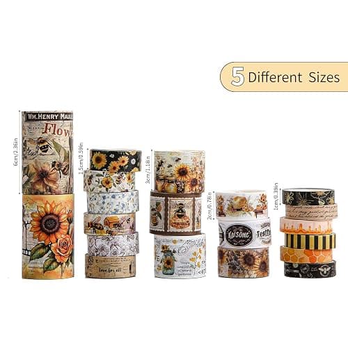 Washi Tape Set 20 Rolls - Vintage Bee Floral Butterfly Botanical Washi Tape Kit, Cute Retro Decorative Tapes for Scrapbooking Supplies,Junk Journal, Bullet Journaling, DIY Art Crafts, Gift Wrapping thumbnail 8