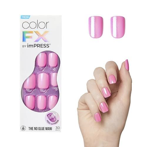 KISS imPRESS No Glue Mani Press On Nails, Color FX, 'Late Night', Light Pink, Short Size, Squoval Shape, Includes 30 Nails, Prep Pad, Instructions Sheet, 1 Manicure Stick, 1 Mini File - Image 1