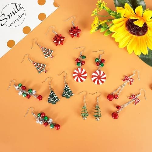 Cristina Christmas Earrings Set for Womens Gifts for Christmas Holiday Earrings Jewelry Bow Bell Tree Snowman Santa Dangle Earrings for Stocking Xmas Hoop Stud Earrings Christmas Party Jewelry thumbnail 8