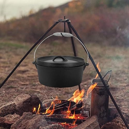8 Piece Pre-Seasoned Dutch Oven Cooking Set Cast Iron Camping Kitchen Cookware Bakeware Skillets & Square Grill Pan w/Vintage Carrying Wood Box for Ourdoor Home BBQ Baking thumbnail 2