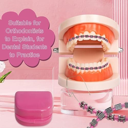 Fake Braces 2-Pcs Set Temporary Tooth Decoration with Metal Wires, Metal Brackets and Orthodontic Bands, Suitable for Orthodontists to Explain, for Dental Students to Practice (Pink) thumbnail 7