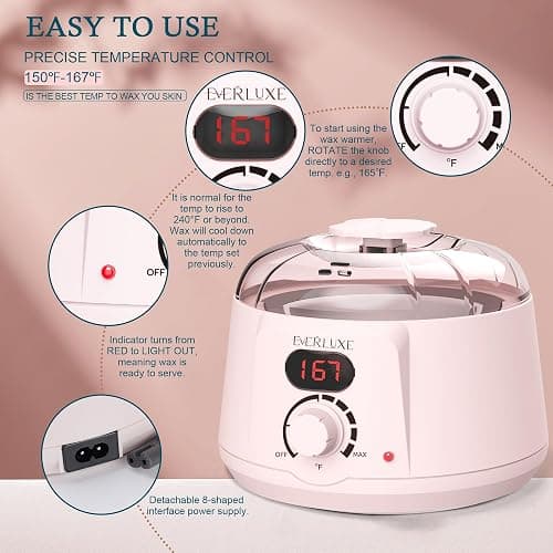 EVERLUXE Waxing Kit for Women Hair Removal with Silicone Wax Warmer Liner, Digital Waxing Machine Hard Wax Kit for Full Body, Arms, Legs, Face, Bikini, Brazilian Wax Kit for Women Men Sensitive Skin thumbnail 4