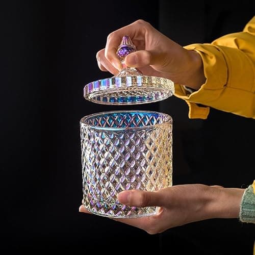 Saim Crystal Glass Jar with Lid, 2 PCS Decorative Candy Dishes 3.4inch Candy Cookie Jars,Buffet Biscuit Containers for Christmas Halloween Wedding Party - Multi-Color thumbnail 4