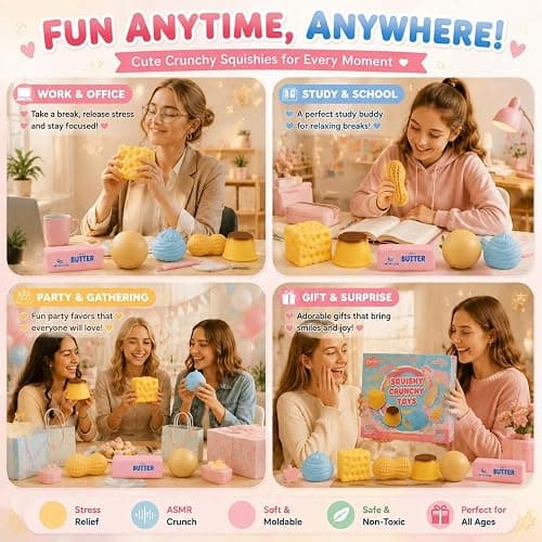 6 Pack Crunchy Squishy Squeeze Stress Squishies Ball Asmr Bead Filled | Butter Peanut Pudding Cream Cheese Potato Asmr Filled, Squeeze Stress Ball Rebound Calming Desk Decor Moldable Adults thumbnail 6