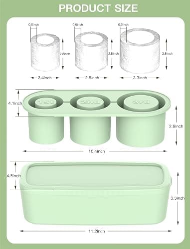 Ukulork Ice Cube Tray for Tumbler, 3 Pcs Silicone Hollow Cylinder Ice Mold with Lid and Bin for Freezer, Ice Drink, Juice, Whiskey, Cocktail, 20Oz, 30Oz, 40Oz,Valentines Gifts(Green, 40 Oz) (Green) thumbnail 2