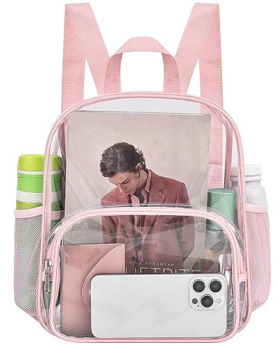 Busiuw Clear Backpack for Stadium Events Clear Backpack 12x12x6 with Front Pocket for Concert Sport Events Work Travel (Pink) - Image 1