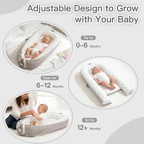 Baby Lounger | Organic Cotton Infant Floor Lounger | Reversible, Adjustable & Portable | 2 Assorted Promotional Colors (Gray Arrow & White Arrow) - Random Delivery, Please Confirm Before Ordering thumbnail 4