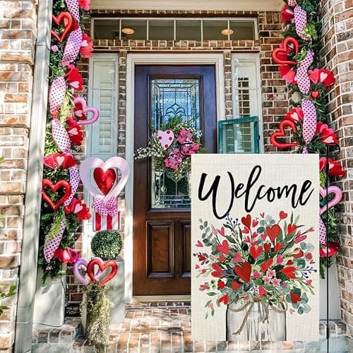 CROWNED BEAUTY Valentines Day Floral Mason Jar Garden Flag 12x18 Inch Double Sided for Outside Welcome Burlap Small Holiday Yard Flag thumbnail 2