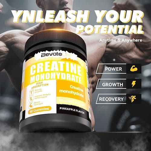 ElevateLife NSF Certified Creatine Monohydrate Gummies 5000mg for Men & Women, Chewables Creatine Monohydrate for Muscle Strength, Muscle Builder, Energy Boost, Pre-Workout Supplement-90 Pineapple thumbnail 6