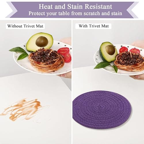 SHACOS 8 Inches Trivets for Hot Dishes, 4 Pieces Cotton Trivets Mats | Hot Pads for Kitchen Countertops and Table, Heat-Resistant Pot Holders for Hot Pots and Pans(Purple, 4pcs) thumbnail 4