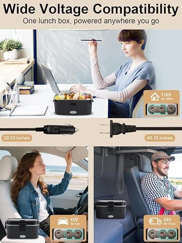 1.8L Heated Lunch Box for Men, Portable Food Warmer for Car/Truck/Office | Sohida 80W Electric Lunch Box for Adults: Leak-Proof and Dishwasher-Safe, 12V/24V/110V Lonchera Eléctrica Portátil for Worker thumbnail 4