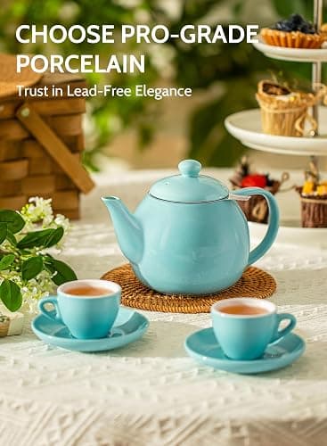 Sweese Teapot, Porcelain Tea Pot with Stainless Steel Infuser, Blooming & Loose Leaf Teapot - 27ounce, Turquoise thumbnail 2