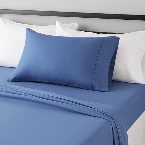 Amazon Basics Lightweight Ultra-Soft Breathable Brushed Microfiber 3-Piece Bed Sheet Set with 14-Inch Deep Pockets, Wrinkle Resistant, Twin XL, Dutch Blue, Solid - Image 1