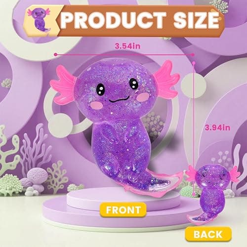 Axolotl Squishy Stress Relief Toy Glitter Fidget Toys Cute Malt Sugar Axolotl Toy Fidget Toys Adults Fidget Toy for Kids Youth Adult, Party Favors Anxiety Relief Squishy Toys(Purple) thumbnail 3