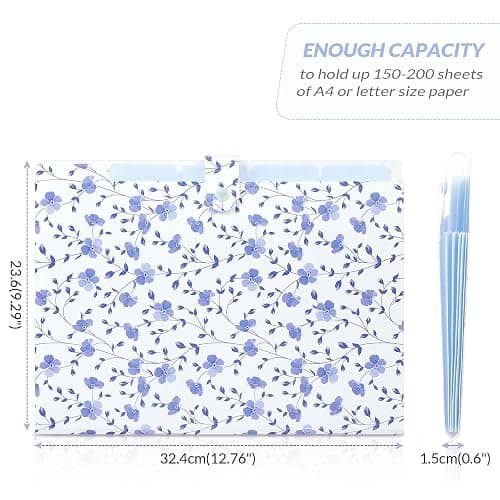 SKYDUE Expanding File Folder with 5 Pockets, Floral Accordion File Organizer for Important Document, Portable Receipt Paper Organizer, School Office Supplies,Blue thumbnail 6