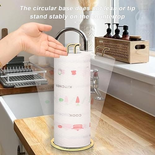 NearMoon Paper Towel Holder, Sturdy Paper Towel Stand Dispenser-All Metal, Standard or Jumbo-Sized for Kitchen Countertop, Farmhouse, Living Room (1 Pack, Gold) thumbnail 6