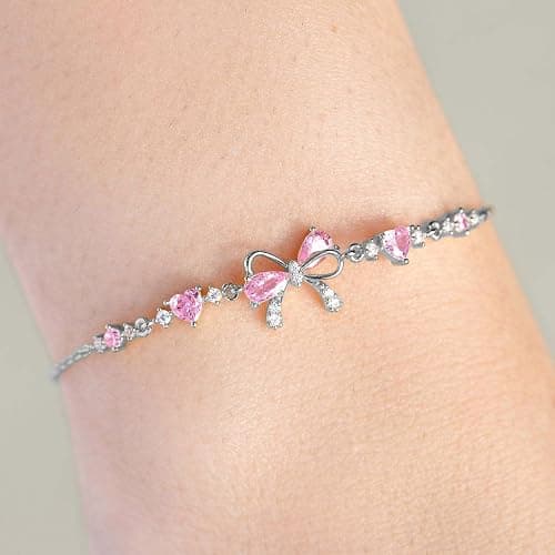 GWAWG Schleife Zirkon Armband, Verstellbares Freundschaftsarmband mit Weiß- und Rosazirkonia, Elegantes Schmuck Armband für Damen, Trendiges Bow Bracelet als Geschenk für Freundin, Schwester, Frau thumbnail 6