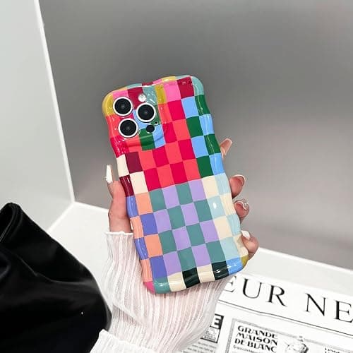 branple Compatible with iPhone 14 Case, Cute Wave Curly Colorful Checkerboard Plaid Phone Case for Women/Men, Soft TPU Shockproof Protection Case Designed for iPhone 14 (Colorful 1) thumbnail 5