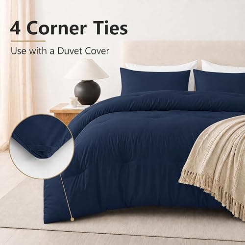 CozyLux Full Comforter Set, 3 Pieces Down Alternative Bedding, Navy Blue | 270 GSM All Season Comforter with 4 Corner Ties for Use as a Duvet Insert, OEKO-TEX Certified, 2 Pillowcases, 82 x 86 in thumbnail 4