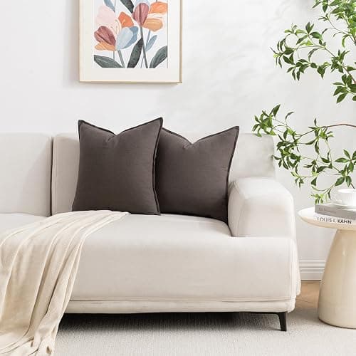 PANDICORN Brown Linen Throw Pillow Covers 18x18 Inch Natural Soft Textured Boho Modern Farmhouse Fall Decorations Decorative Throw Pillows Cases Set of 2 for Bed Living Room Couch Sofa Decor - Brown - 18" x 18" (Pack of 2) thumbnail 5